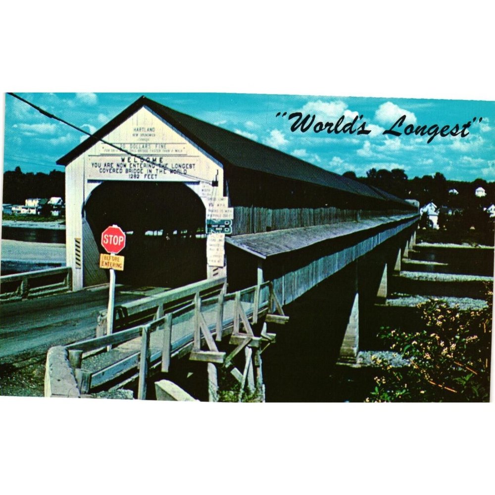 Vintage Hartland New Brunswick Canada Postcard Worlds Longest Covered Bridge
